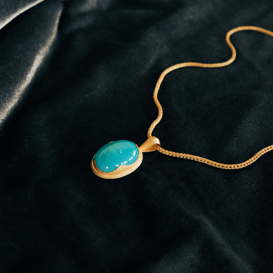 Fiore Oval Sleeping Beauty Turquoise Gold Necklace